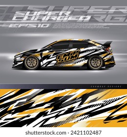 Car wrap design vector. Graphic abstract stripe racing background kit designs for wrap vehicle, race car, rally, adventure and livery