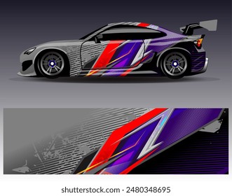 Car wrap design vector. Graphic abstract stripe racing background designs for vehicle, rally, race, adventure and car racing livery	
