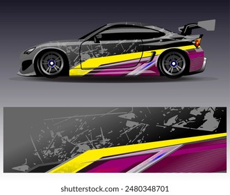 Car wrap design vector. Graphic abstract stripe racing background designs for vehicle, rally, race, adventure and car racing livery	