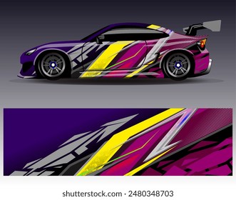 Car wrap design vector. Graphic abstract stripe racing background designs for vehicle, rally, race, adventure and car racing livery	