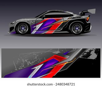 Car wrap design vector. Graphic abstract stripe racing background designs for vehicle, rally, race, adventure and car racing livery	