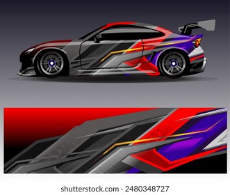 Car wrap design vector. Graphic abstract stripe racing background designs for vehicle, rally, race, adventure and car racing livery	