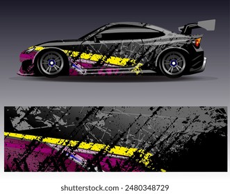 Car wrap design vector. Graphic abstract stripe racing background designs for vehicle, rally, race, adventure and car racing livery	