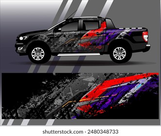 Vector de diseño de envoltura de coche. Diseño gráfico abstracto de fondo de carreras de rayas para vehículos, rallyes, carreras, aventuras y carreras de coches	