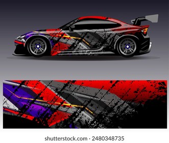 Car wrap design vector. Graphic abstract stripe racing background designs for vehicle, rally, race, adventure and car racing livery	