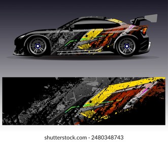 Car wrap design vector. Graphic abstract stripe racing background designs for vehicle, rally, race, adventure and car racing livery	