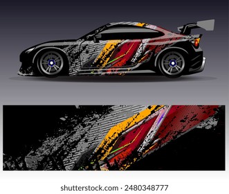 Car wrap design vector. Graphic abstract stripe racing background designs for vehicle, rally, race, adventure and car racing livery	