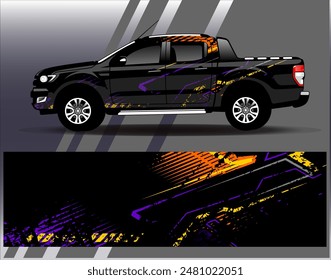 Autoverpackungs-Design-Vektorgrafik. Grafische abstrakte Streifen-Renn-Hintergrund-Designs für Fahrzeug, Rallye, Rennen, Abenteuer und Autorennen Lackierung	