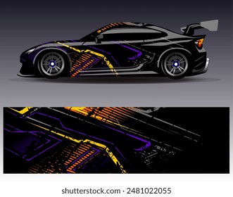 Car wrap design vector. Graphic abstract stripe racing background designs for vehicle, rally, race, adventure and car racing livery	