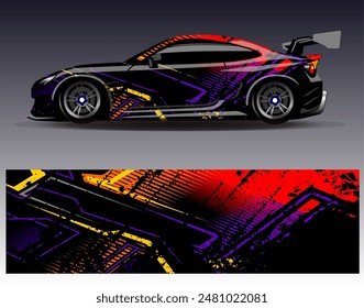 Car wrap design vector. Graphic abstract stripe racing background designs for vehicle, rally, race, adventure and car racing livery	