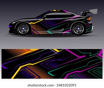 Car wrap design vector. Graphic abstract stripe racing background designs for vehicle, rally, race, adventure and car racing livery	