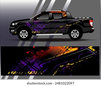 Autoverpackungs-Design-Vektorgrafik. Grafische abstrakte Streifen-Renn-Hintergrund-Designs für Fahrzeug, Rallye, Rennen, Abenteuer und Autorennen Lackierung	