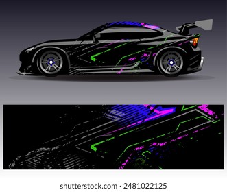 Car wrap design vector. Graphic abstract stripe racing background designs for vehicle, rally, race, adventure and car racing livery	