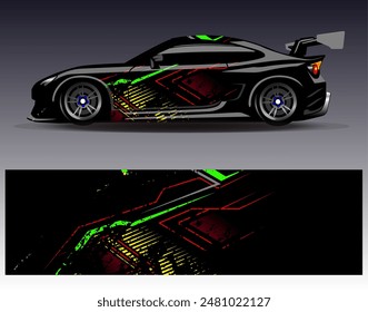 Car wrap design vector. Graphic abstract stripe racing background designs for vehicle, rally, race, adventure and car racing livery	