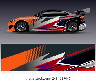 Car wrap design vector. Graphic abstract stripe racing background designs for vehicle, rally, race, adventure and car racing livery	