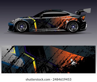 Car wrap design vector. Graphic abstract stripe racing background designs for vehicle, rally, race, adventure and car racing livery	