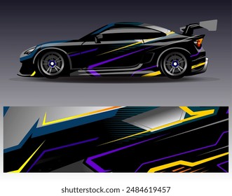 Car wrap design vector. Graphic abstract stripe racing background designs for vehicle, rally, race, adventure and car racing livery	