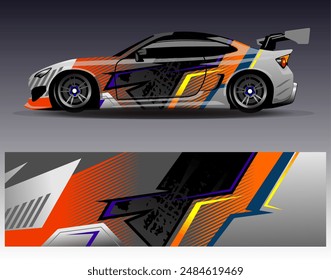 Car wrap design vector. Graphic abstract stripe racing background designs for vehicle, rally, race, adventure and car racing livery	