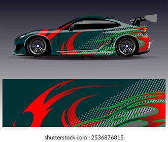 Car wrap design vector. Graphic abstract stripe racing background designs for vehicle, rally, race, adventure and car racing livery