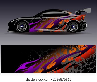 Design-Vektor für Autopackungen. Grafische abstrakte Streifen Rennen Hintergrund Designs für Fahrzeug, Rallye, Rennen, Abenteuer und Autorennen Livree