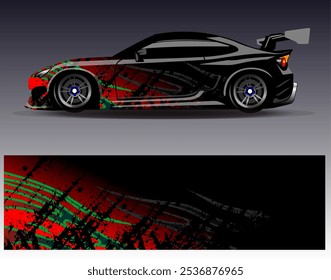 Car wrap design vector. Graphic abstract stripe racing background designs for vehicle, rally, race, adventure and car racing livery