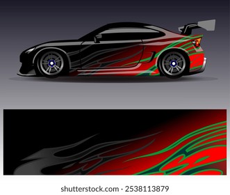 Car wrap design vector. Graphic abstract stripe racing background designs for vehicle, rally, race, adventure and car racing livery