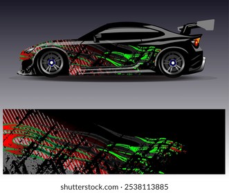 Design-Vektor für Autopackungen. Grafische abstrakte Streifen Rennen Hintergrund Designs für Fahrzeug, Rallye, Rennen, Abenteuer und Autorennen Livree