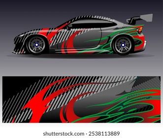 Car wrap design vector. Graphic abstract stripe racing background designs for vehicle, rally, race, adventure and car racing livery