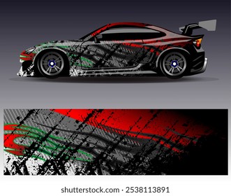 Vector de diseño de envoltura de coche. Diseños abstractos gráficos del fondo de las carreras de la raya para el vehículo, el rally, la carrera, la aventura y la librea de las carreras de coches