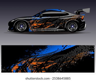 Car wrap design vector. Graphic abstract stripe racing background designs for vehicle, rally, race, adventure and car racing livery