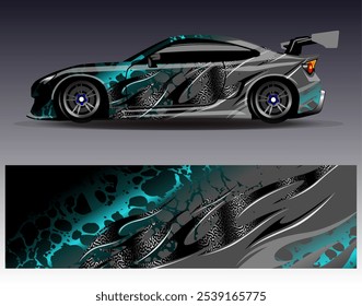 Design-Vektor für Autopackungen. Grafische abstrakte Streifen Rennen Hintergrund Designs für Fahrzeug, Rallye, Rennen, Abenteuer und Autorennen Livree