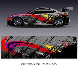 Car wrap design vector. Graphic abstract stripe racing background designs for vehicle, rally, race, adventure and car racing livery