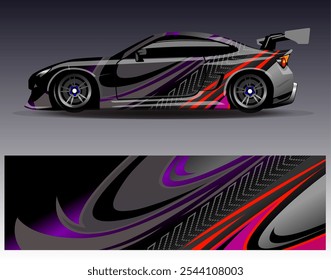 Car wrap design vector. Graphic abstract stripe racing background designs for vehicle, rally, race, adventure and car racing livery