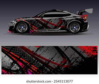 Car wrap design vector. Graphic abstract stripe racing background designs for vehicle, rally, race, adventure and car racing livery