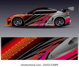 Car wrap design vector. Graphic abstract stripe racing background designs for vehicle, rally, race, adventure and car racing livery