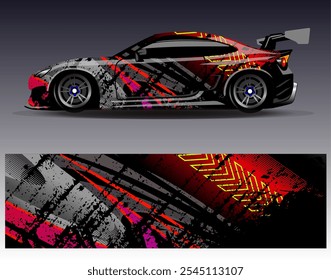 Car wrap design vector. Graphic abstract stripe racing background designs for vehicle, rally, race, adventure and car racing livery