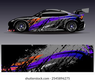 Design-Vektor für Autopackungen. Grafische abstrakte Streifen Rennen Hintergrund Designs für Fahrzeug, Rallye, Rennen, Abenteuer und Autorennen Livree