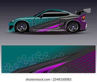 Car wrap design vector. Graphic abstract stripe racing background designs for vehicle, rally, race, adventure and car racing livery
