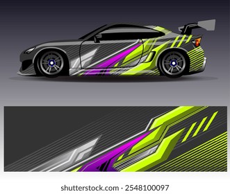 Car wrap design vector. Graphic abstract stripe racing background designs for vehicle, rally, race, adventure and car racing livery