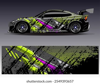 Car wrap design vector. Graphic abstract stripe racing background designs for vehicle, rally, race, adventure and car racing livery