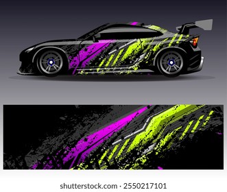 Car wrap design vector. Graphic abstract stripe racing background designs for vehicle, rally, race, adventure and car racing livery