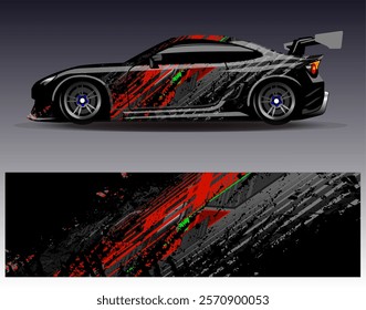 Car wrap design vector. Graphic abstract stripe racing background designs for vehicle, rally, race, adventure and car racing livery	