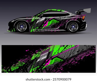 Car wrap design vector. Graphic abstract stripe racing background designs for vehicle, rally, race, adventure and car racing livery	