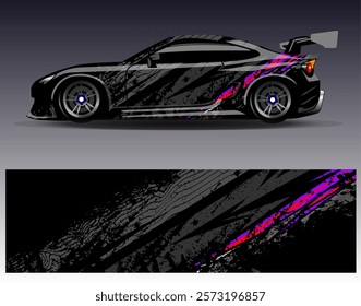 Car wrap design vector. Graphic abstract stripe racing background designs for vehicle, rally, race, adventure and car racing livery	