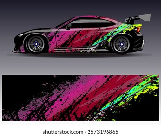 Car wrap design vector. Graphic abstract stripe racing background designs for vehicle, rally, race, adventure and car racing livery	