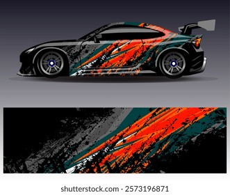 Car wrap design vector. Graphic abstract stripe racing background designs for vehicle, rally, race, adventure and car racing livery	