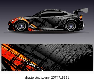 Car wrap design vector. Graphic abstract stripe racing background designs for vehicle, rally, race, adventure and car racing livery	