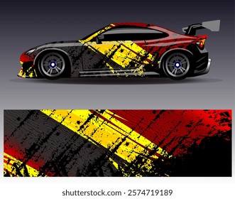 Car wrap design vector. Graphic abstract stripe racing background designs for vehicle, rally, race, adventure and car racing livery	