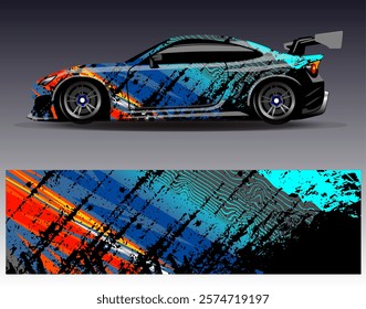 Car wrap design vector. Graphic abstract stripe racing background designs for vehicle, rally, race, adventure and car racing livery	