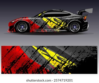 Car wrap design vector. Graphic abstract stripe racing background designs for vehicle, rally, race, adventure and car racing livery	